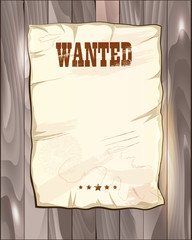 wanted empty poster. template on grey wooden fence. vector illus