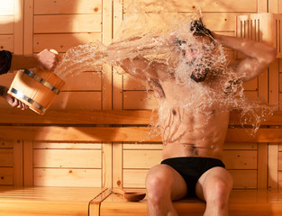 Splash of water on excited man