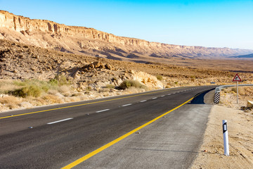 Desert road leading up the Ramon Crater