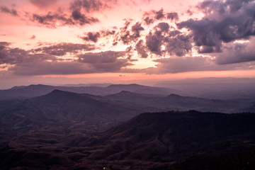 Mountain valley during sunrise. Natural summer landscape