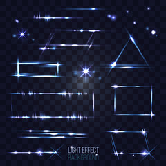 set of abstract frames lens stars and flares on transparent back