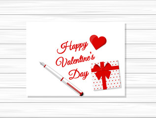 Valentine's Day Vector Design on Wooden Table.