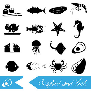 seafood and fish food theme set of simple icons eps10