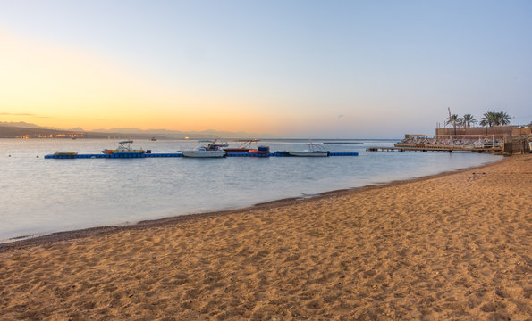 Boats at sunrise in Gult of Aqaba