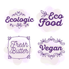Vector set of eco badges with text. Logo watercolor templates wi