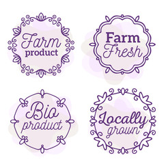 Vector set of eco badges with text. Logo watercolor templates wi