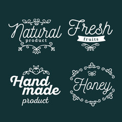 Vector set of eco badges with white text. Logo templates with fl