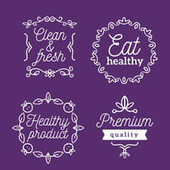 Vector set of eco badges with white text. Logo templates with fl