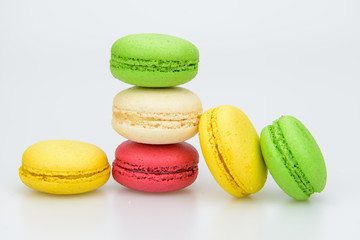 Colourful and sweet Macaroon or macaron on white background.