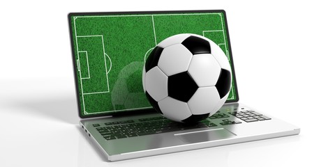 Soccer ball on a laptop. 3d illustration