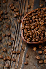 Coffee beans on a wooden desk