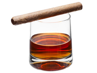 Cigar on a glass of whisky.