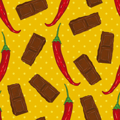Seamless Pattern with Chocolate and Chili