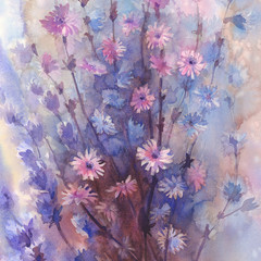 blue pink flower watercolor background
