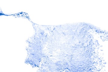 Water splash Blue with bubbles of air, on white background