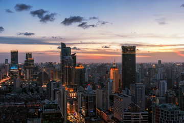 shanghai skyline at dusk