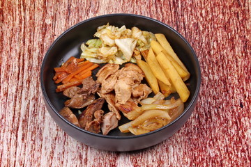 Fried teriyaki chicken with butter potato and herb.