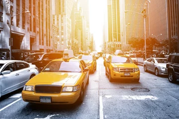 Crédence de cuisine en verre imprimé TAXI de new york Taxi de New York au soleil