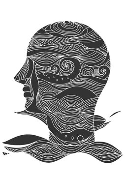 sad sadness mind soul consciousness human head abstract vector hand drawn