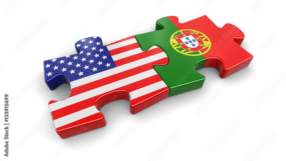 Poster usa and potugal puzzle from flags. image with clipping path