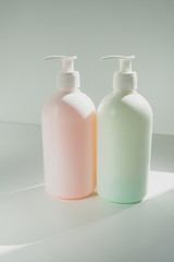 plastic pump for liquid soap, without labels, on a white background