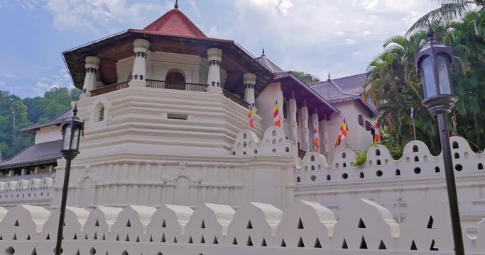  Sri Dalada Maligawa or Temple of Sacred Tooth Relic. Panorama view on Buddhist sanctuary in Southeast Asia. Famous historical landmark
