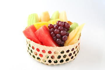 Fresh mixed thai fruits on white background.