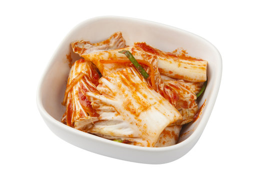 Kimchi (Korean food) isolated on white background.