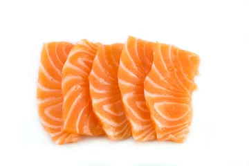 Selbstklebende Fototapeten Salmon raw sashimi on white background © suriya