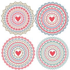 set of isolated mandalas on Valentines Day - vector illustration, eps

