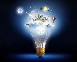 Energy saving concept . Mixed media