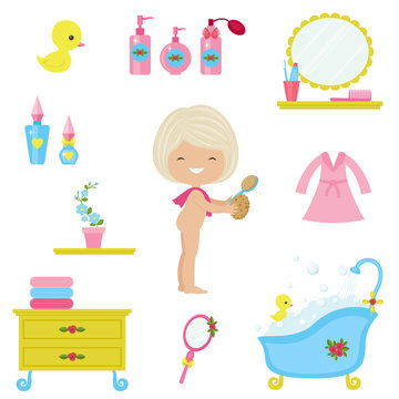 Bath time icons set