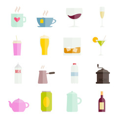 Collection of vector colorful flat drinks icons for web and mobile apps design