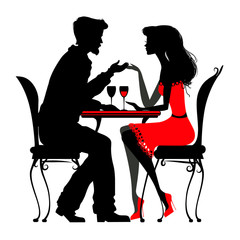 young couple in love sitting  in a cafe 2. silhouette detailed v
