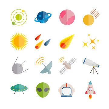 Collection of vector flat space icons. Colorful flat icons for web, print, mobile apps