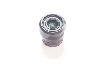 Black camera lens isolated