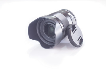 Black camera lens isolated