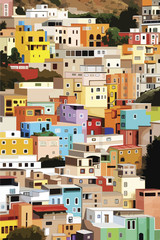 Colourful city of Guanajuato, Mexico. Vector. Urban cityscape. A
