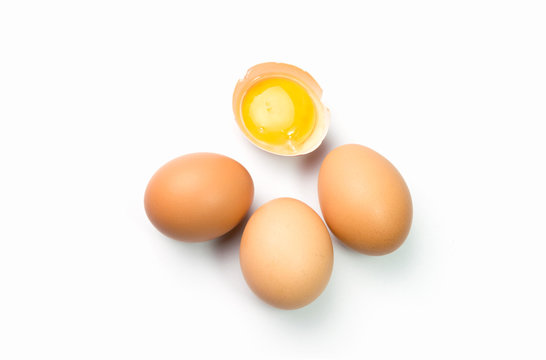 egg on white background with egg is broken