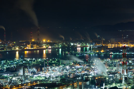 Mizushima industrial area in Japan at night