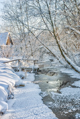 Winter scene. Countryside in Russia