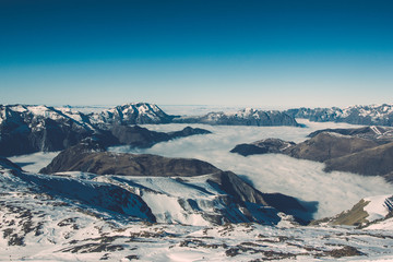French alps winter snow mountainscape. 