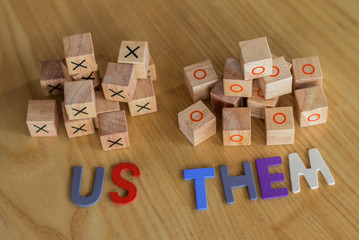 Us and them side by side in two different competing teams that a