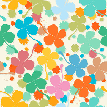 Lucky four leaves St.Patrick seamless pattern in colors