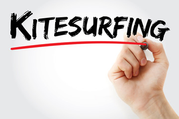Hand writing Kite surfing with marker, concept background