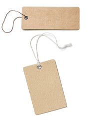 Blank brown cardboard price tags or labels set isolated