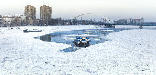 Danube river at winter time ( ice breacking )