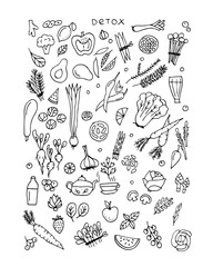 Green vegetable set, detox. Sketch for your design