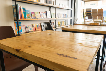 Book store in the child school focusing on table top