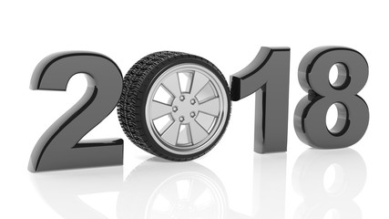 3D rendering of 2018 with car's wheel as zero